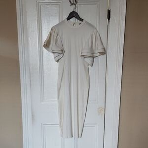 Chic Cream Midi Dress with Flutter Sleeves